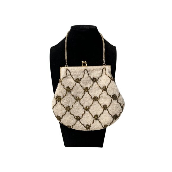 Handbags - Vintage 1950s Beaded Evening Bag With Chain Strap & Elegant Snap Closure